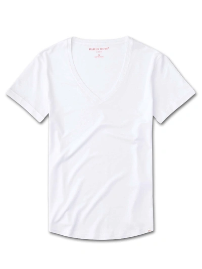 Shop Derek Rose Women's V-neck T-shirt Lara Micro Modal Stretch White