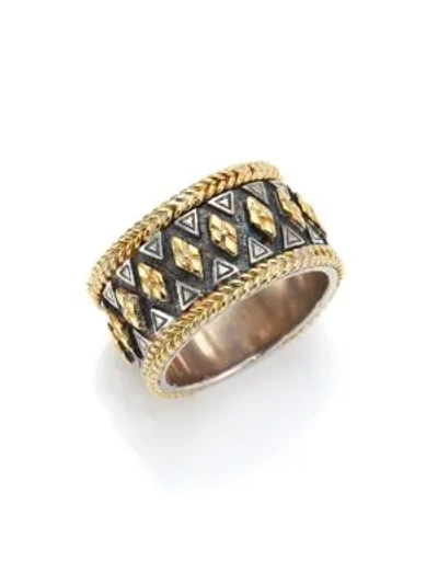 Shop Konstantino Hebe Engraved 18k Yellow Gold & Sterling Silver Ring In Gold Multi