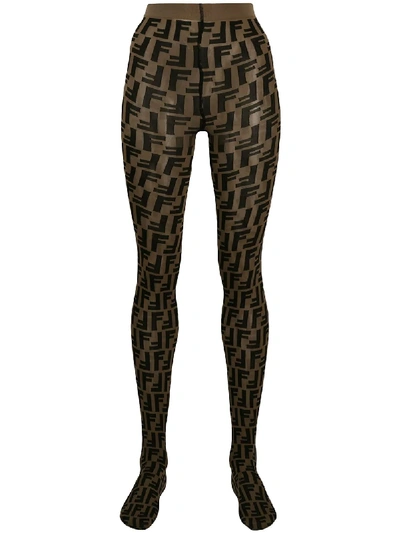 Shop Fendi Ff Logo Tights - Black