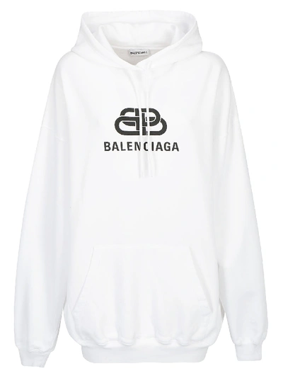 Shop Balenciaga Logo Printed Hoodie In White