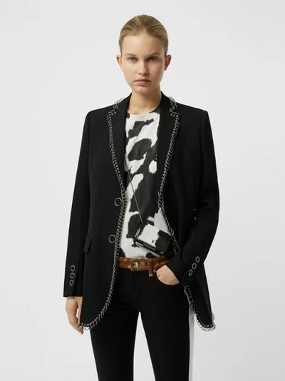 Shop Burberry Ring-pierced Wool Tailored Jacket In Black