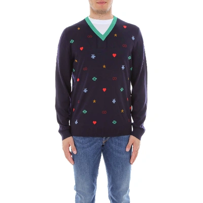 Shop Gucci Contrasting Motif Sweater In Multi