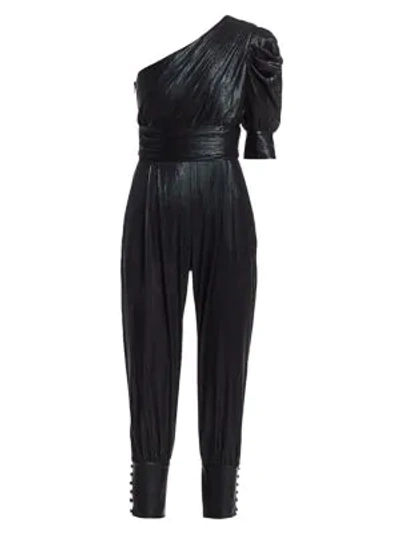 Shop Retroféte Women's Thambi Metallic One-shoulder Jumpsuit In Black