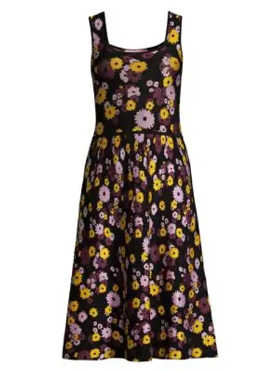 Shop Kate Spade Jacquard Floral Sleeveless A-line Sweater Dress In Black