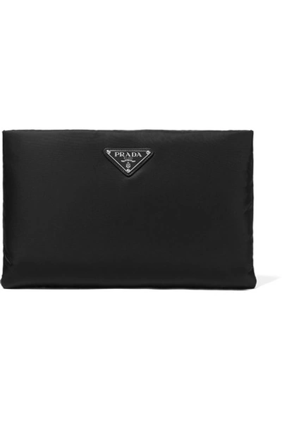 Shop Prada Leather-trimmed Shell Pouch In Black