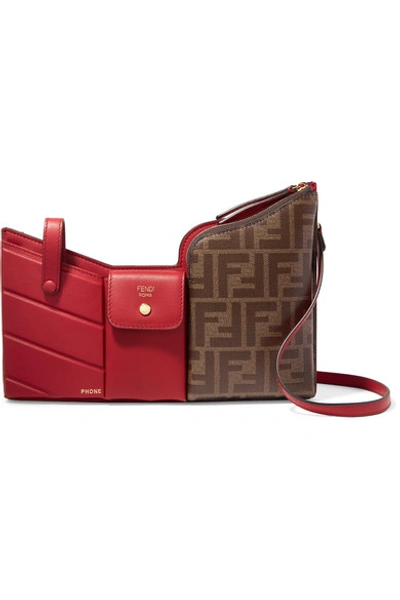 Shop Fendi Embossed Leather And Printed Coated-canvas Shoulder Bag In Red