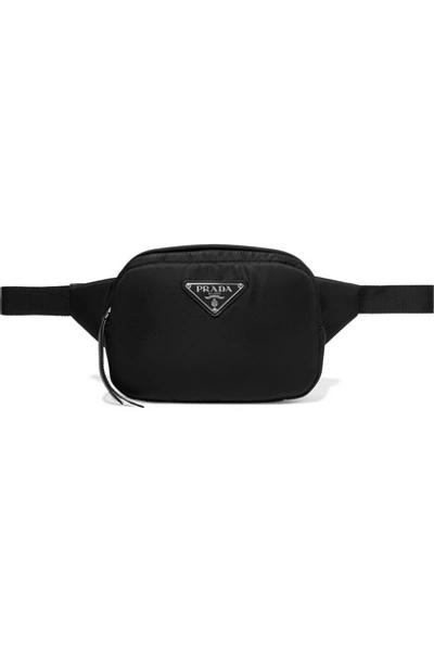 Shop Prada Leather-trimmed Shell Belt Bag In Black