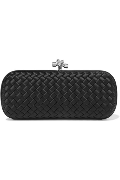 Shop Bottega Veneta Stretch Knot Satin Clutch In Black