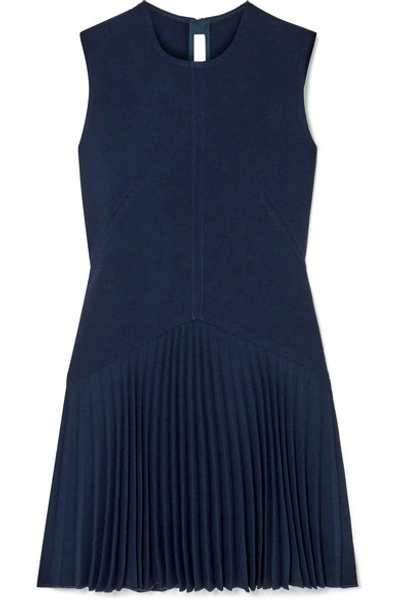Shop Dion Lee Annex Pleated Bonded Stretch-crepe Mini Dress In Navy