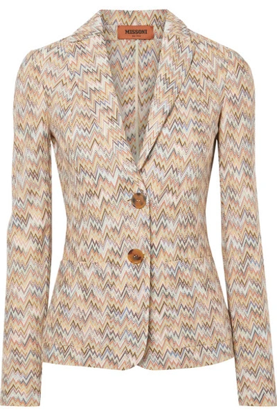 Shop Missoni Crochet-knit Wool Blazer In Beige