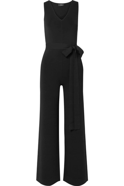 Shop Theory Belted Stretch-crepe Jumpsuit In Black