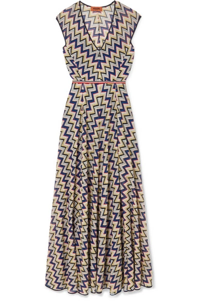 Shop Missoni Metallic Crochet-knit Maxi Dress In Plum