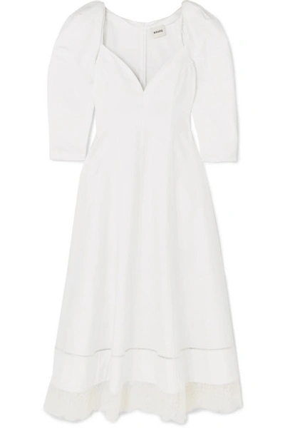 Shop Khaite Dina Lace-trimmed Cotton-poplin Midi Dress In White