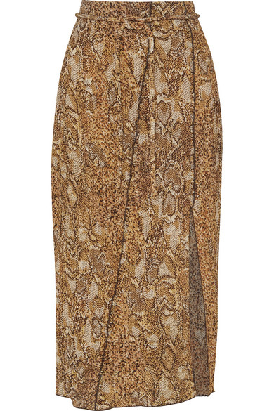 Nanushka Indira Snake-print Crinkled-voile Midi Skirt In Brown | ModeSens