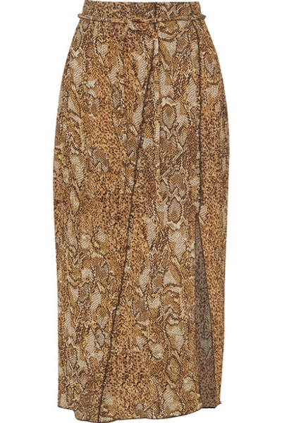 Shop Nanushka Indira Snake-print Crinkled-voile Midi Skirt In Brown