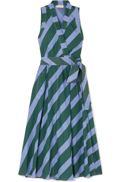 Shop Tory Burch Striped Cotton-poplin Wrap Dress In Blue
