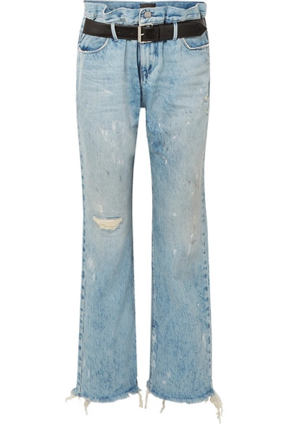 Shop Rta Dexter Belted Distressed High-rise Straight-leg Jeans In Light Denim