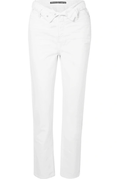 Shop Alexander Wang Cult Flip Fold-over High-rise Straight-leg Jeans In White