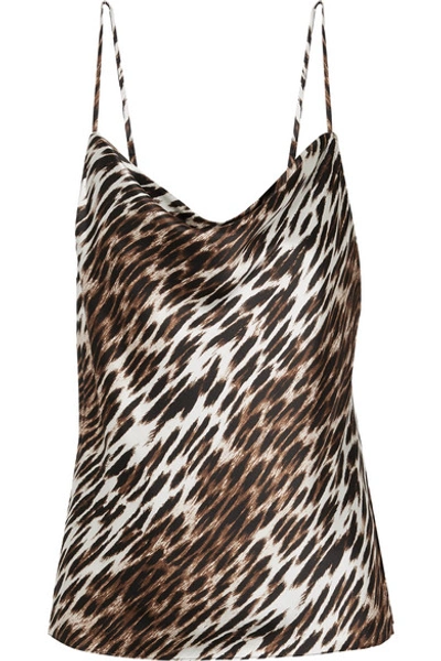 Shop L Agence Kay Draped Leopard-print Silk-georgette Camisole In Brown