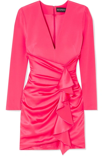 Shop Haney Lilly Ruffled Silk-crepe And Satin Mini Dress In Bright Pink