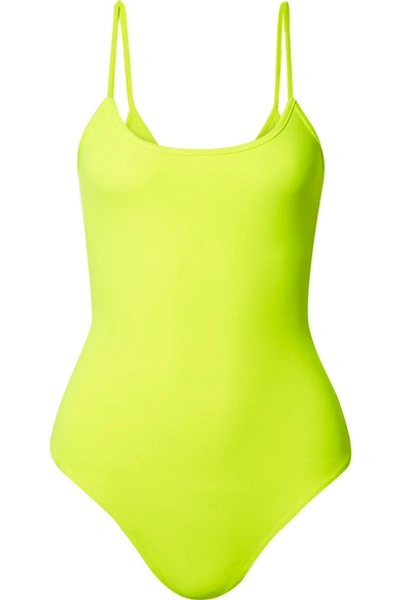Shop Alix Elizabeth Stretch-jersey Thong Bodysuit In Bright Yellow