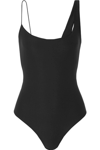 Shop Alix Gracie Asymmetric Stretch-jersey Thong Bodysuit In Black