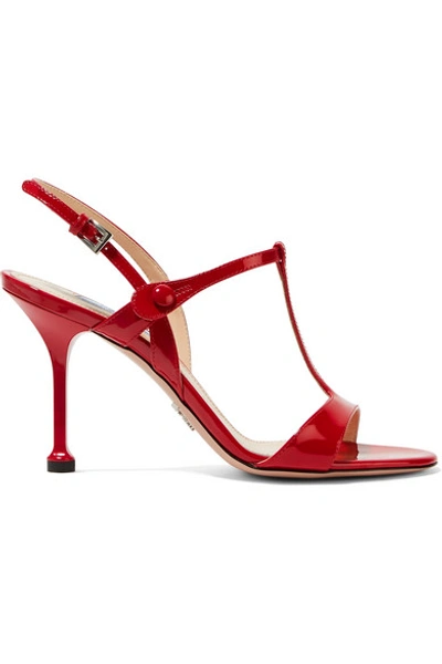 Shop Prada 90 Patent-leather Slingback Sandals In Red
