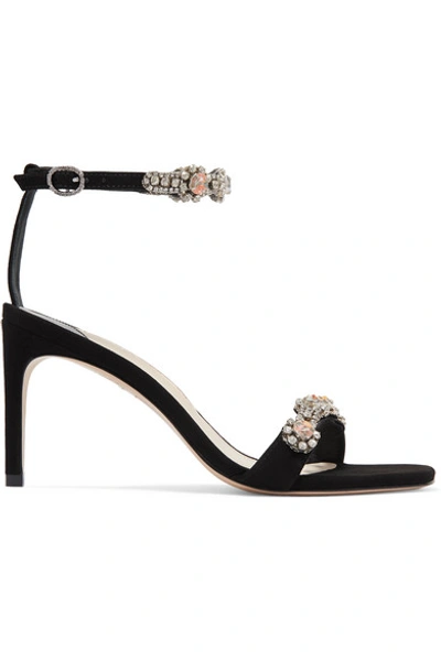 Shop Sophia Webster Aaliyah Crystal-embellished Suede Sandals In Black