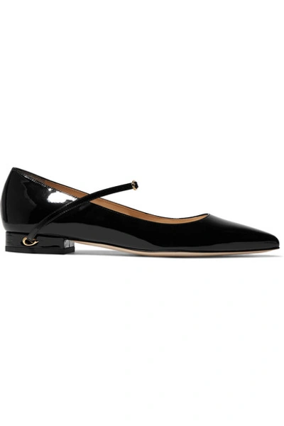 Shop Jennifer Chamandi Lorenzo Patent-leather Point-toe Flats In Black
