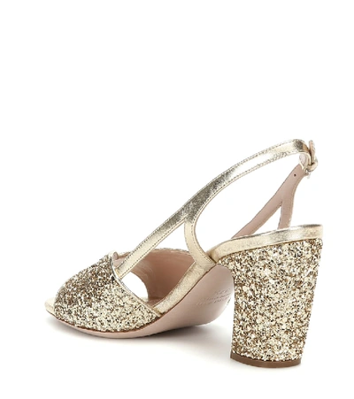 Shop Miu Miu Glitter Slingback Sandals In Gold