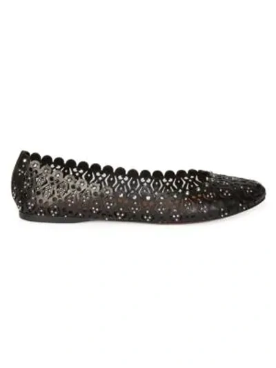 Shop Alaïa Women's Studded Laser Cut Leather Ballet Flats In Black