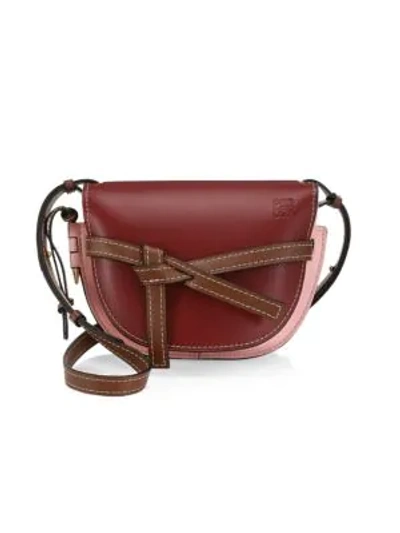 Shop Loewe Small Gate Leather Saddle Bag In Wine