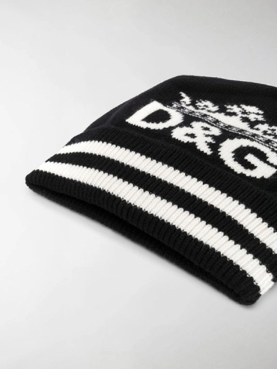 Shop Dolce & Gabbana Logo Knitted Beanie Hat In Black