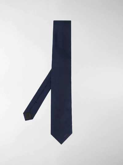 Shop Prada Logo Embroidered Tie In Blue