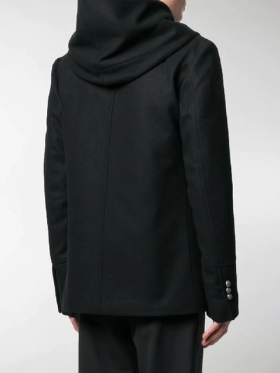 Shop Balmain Hooded Double-breasted Peacoat In Black