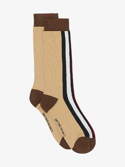 Shop Burberry Brown Icon Stripe Intarsia Cotton Blend Socks