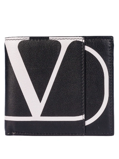 Shop Valentino Logo Wallet In Nero/bianco Ottico
