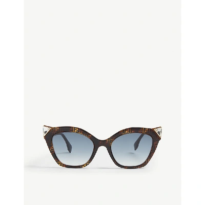 Shop Fendi Ff Print Cat-eye Sunglasses In Brown