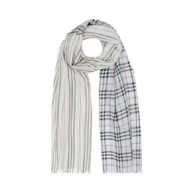 Shop Burberry Icon Stripe And Vintage Check Wool Silk Scarf
