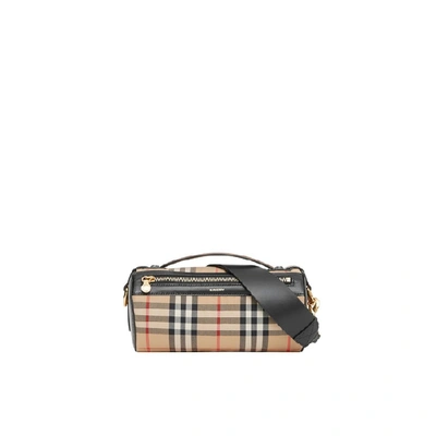 Shop Burberry The Vintage Check And Leather Barrel Bag