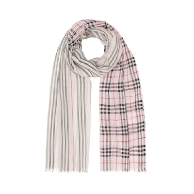 Shop Burberry Icon Stripe And Vintage Check Wool Silk Scarf