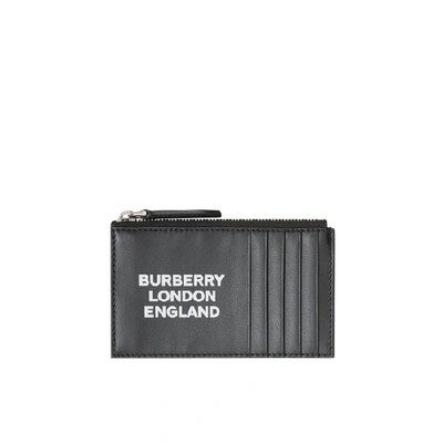 Shop Burberry Logo Print Leather Zip Card Case