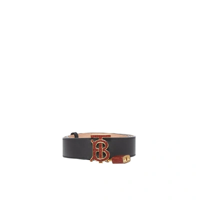 Shop Burberry Padlock Detail Monogram Motif Leather Belt