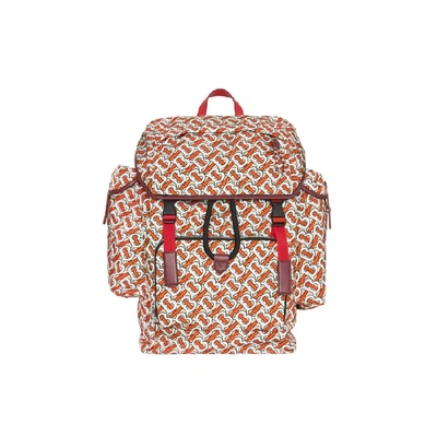 Shop Burberry Medium Leather Trim Monogram Print Backpack In Vermillion