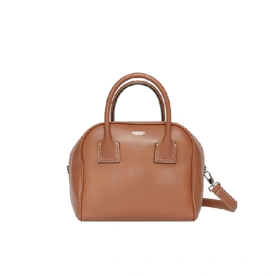 Shop Burberry Small Leather Cube Bag In Malt Brown