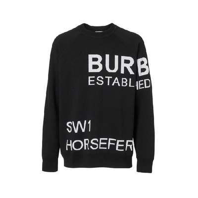 Shop Burberry Horseferry Intarsia Merino Wool Blend Sweater In Black