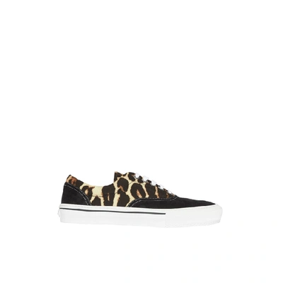 Shop Burberry Leopard Print Nylon And Suede Sneakers In Black / Honey