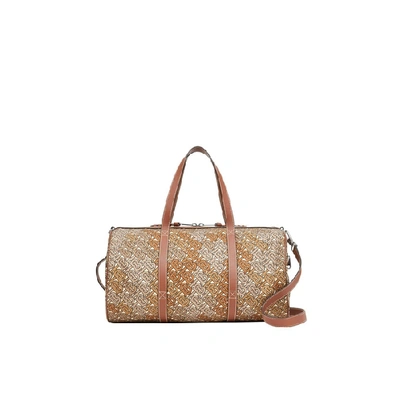 Shop Burberry Monogram Print Nylon And Leather Barrel Bag In Camo Brown