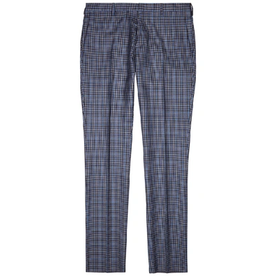 Shop Paul Smith Blue Checked Wool-blend Trousers