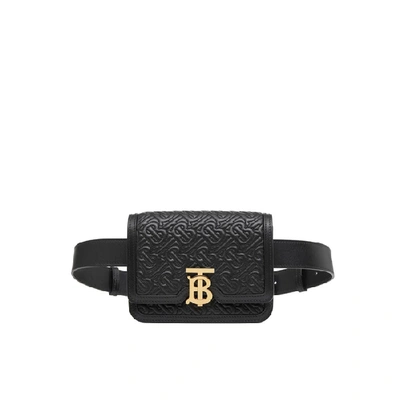 Shop Burberry Belted Quilted Monogram Lambskin Tb Bag In Black